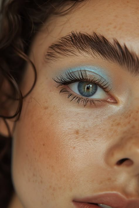 Colour Eyeshadow Looks, Simple Color Eyeshadow, Everyday Colorful Makeup, Blue Quince Makeup, Eyeshadow Looks For Blue Eyes, Blue Eyeshadow Aesthetic, Eyeshadow Aesthetic, Quince Makeup, Everyday Eyeshadow