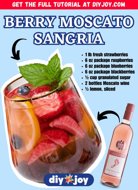 Summer Berry Moscato Sangria Recipe Sweet Sangria Recipe, Moscato Sangria Recipes, Wine Mixed Drinks, Moscato Sangria, Summer Sangria Recipes, Red Sangria Recipes, Easy Sangria Recipes, Slow Roasted Italian, Berry Sangria