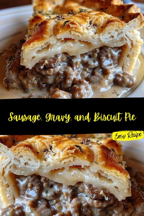 Biscuits And Sausage Gravy Pizza, Sausage Gravy Biscuit Pie, Sausage Gravy Breakfast, Sausage Gravy Casserole, Biscuit Pie, Gravy Biscuits, Sausage Gravy And Biscuits, Sausage Biscuits, Breakfast Enchiladas