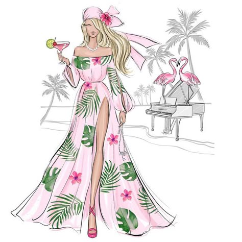 Summer Dress Sketches Design, Summer Dress Drawing Sketches, Summer Outfits Sketches Fashion Illustrations, Summer Dress Drawing, Summer Outfits Illustration, Clothes Sketches Design Ideas, Evening Wear Fashion Illustration, Summer Wear Illustration, Resort Wear Illustration Sketches