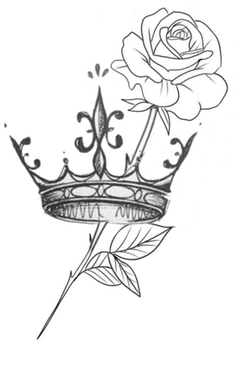 Crown With Roses Tattoo, Rose Crown Drawing, Rose With Crown Tattoo, Crown And Roses Tattoo, Crown Flower Tattoo, Rose And Crown Tattoo, Coronas Tattoo, King N Queen, Honey Tattoo