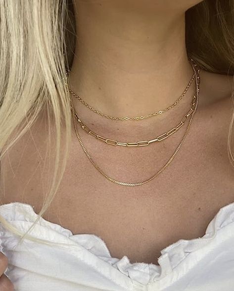 This necklace is comprised of a cable chain, a paperclip chain, and a roundbox chain. Everyday wear Layered Gold Necklace, Gold Necklace For Women, Dainty Choker Necklace, Dainty Choker, Cable Chain Necklace, Herringbone Necklace, Gold Necklace Women, Gold Necklace Layered, Freshwater Pearl Necklaces