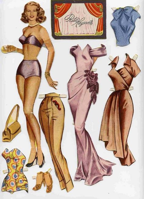 paper dolls Barbie Paper Dolls, Paper Dolls Clothing, Paper People, Design Moda, Paper Dolls Printable, Rita Hayworth, Vintage Paper Dolls, Old Fashion, Paper Toys