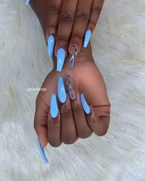 Blue Acrylic Nails Coffin, Blue Coffin Nails, Blue Acrylic Nails, Nail Design Ideas, Ballerina Nails, Design Nail, Dream Nails, Fire Nails, Accent Nails