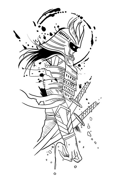 Samurai Sketch Tattoo, Samurai Tattoo Stencil, Stencil Tattoo Ideas Men, Stencil Tattoo Ideas, Tat Stencils, Ninja Tattoo, Tattoo Ideas Men, Samurai Warrior Tattoo, Samurai Tattoo Design