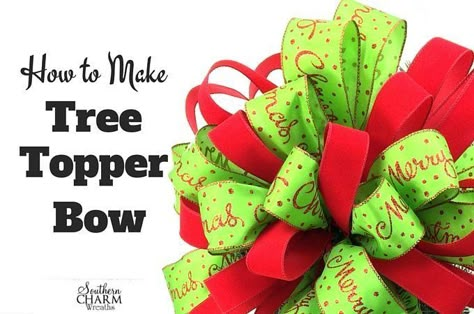 In this video, Julie with Southern Charm Wreaths shows you how to make a Christmas tree topper bow. Make A Tree Topper, Christmas Tree Topper Bow, Tree Topper Bow, Make A Bow, Making Bows, Christmas Tree Bows, Make Bows, Ornaments Homemade, Ribbon On Christmas Tree