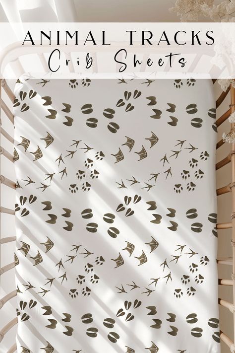 Incorporate this adorable animal tracks crib sheet to your farm animal nursery or woodland nursery decor. These forest nursery crib sheets make the perfect baby shower gift or baby boy crib bedding.  𝐏𝐑𝐎𝐃𝐔𝐂𝐓 𝐃𝐄𝐓𝐀𝐈𝐋𝐒 1 Fitted Crib sheet with Animal Tracks Pattern Mattress Size: 28″ (width) X 52″(length) X 4" (thick) Material: 100% Polyester Care: Machine wash separately in warm water, gentle cycle. Non-Chlorine Bleach when needed.  Tumble Dry on Low Heat. Do not Iron *Design is sublimation printed on one side and has a 4 inch white margin around the bottom near the elastic Personalization can be done upon request. 𝐇𝐎𝐖 𝐓𝐎 𝐎𝐑𝐃𝐄𝐑 1. Add to Cart and Purchase 2. Crib Sheets are Made to Order 𝐏𝐑𝐎𝐂𝐄𝐒𝐒𝐈𝐍𝐆 𝐀𝐍𝐃 𝐒𝐇𝐈𝐏𝐏𝐈𝐍𝐆 All crib sheets and blankets are cus