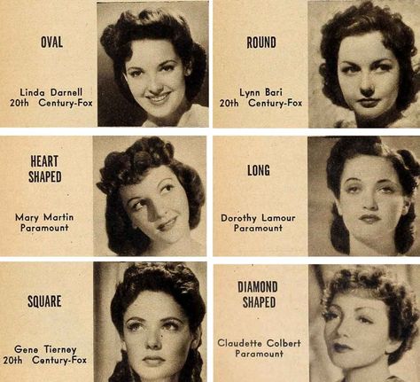 1940s-Hair-and-Makeup-Secrets--for-your-Face-Type vintage fashion style make up and hair 40s photo print ad 1940s Makeup, Cabelo Pin Up, 1940s Hair, 40s Hairstyles, Bombshell Hair, 1940s Hairstyles, Makeup Secret, Hairstyle Names, Makeup Guide