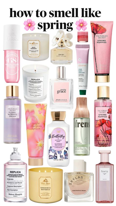 spring scents Healthy Hair Routine, Spring Fragrances, Makeup Brushes Guide, Spring Scents, Body Hygiene, Bath And Body Works Perfume, Victoria Secret Perfume, Pretty Skin Care, Perfume Scents