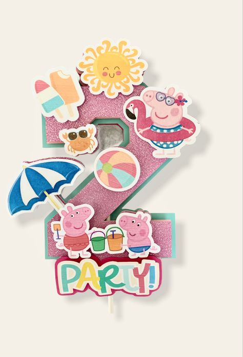 Peppa Pig Pool Party, Beach Party Cake, Pig Cake Topper, Peppa Pig Cake Topper, Panda Craft, Ballerina Cake Topper, Cricut Cake, Mermaid Barbie, Peppa Pig Cake