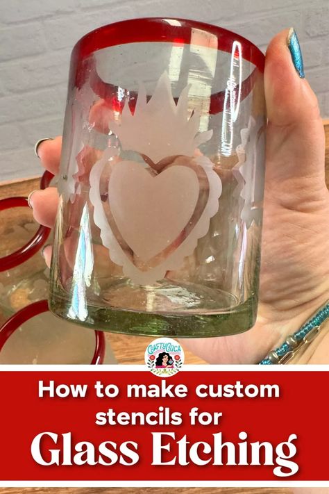 Make your own stencils for glass etching using a Cricut. Here is an easy tutorial to follow! Glass Etching Tutorial, Sparkle Crafts, Glass Etching Projects, Glass Etching Patterns, Glass Etching Stencils, Make Your Own Stencils, Pen Projects, Etching Cream, Diy Stencils