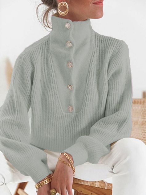 stylewe | stylewe Plain Sweaters, Patchwork Top, Button Sweater, Long Sleeve Knit Sweaters, Casual Everyday, Jumper Sweater, Women Pullover, Long Sleeve Knit, Jumpers For Women