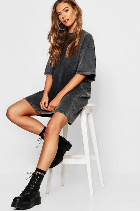 Washed Oversized T-Shirt Dress Oversize Tshirt Outfits, Shirt Dress Outfit, Oversized T Shirt Dress, Trendy Summer Outfits, Bodycon Fashion, Tshirt Outfits, Black Shirt Dress, Oversized T Shirt, Outfits Casuales