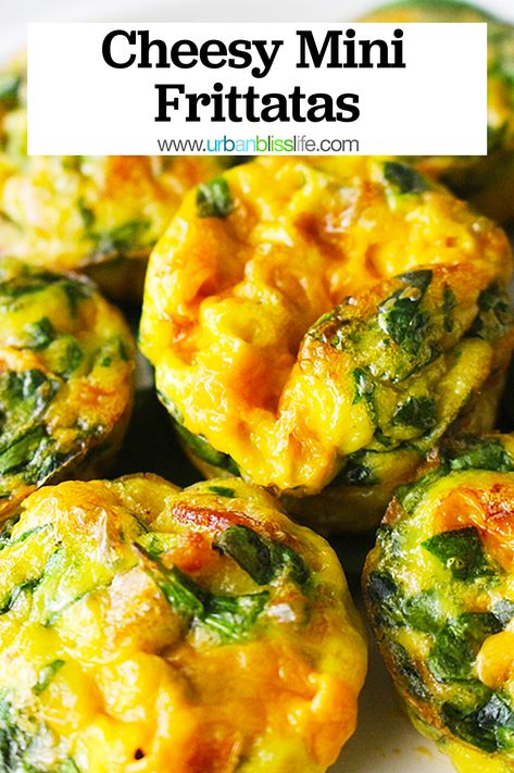 stacks of mini egg frittatas with title text Mini Frittata Muffins, Mini Frittata Recipes, Fritata Recipe, Spinach Frittata Recipes, Muffin Cups Recipes, Egg Muffins Healthy, Mini Frittatas, Cups Recipes, Mini Frittata