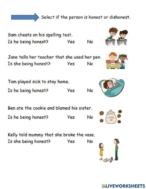 Honesty Worksheet, Honesty Lesson, Childrens Day Quotes, Spelling Test, Small Group Activities, Important Life Lessons, Education Kindergarten, Group Activities, Online Activities