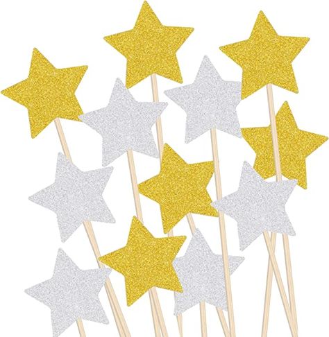 Dacitiery 20 Pcs Stars Cake Toppers Stars Glitter Cake Decorating Toppers for Birthday Cake Decorations Wedding Cake Topper(Gold-silver) : Amazon.co.uk: Grocery Rainbow Cake Decoration, Stars Cake, Congratulations Cake, Birthday Cake Decorations, Gold Cake Topper Wedding, Food Cupcakes, Stars Glitter, Silver Cake, Glitter Cake