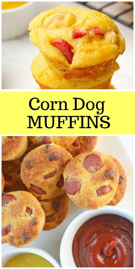 Easy recipe for Corn Dog Muffins from RecipeGirl.com #corndog #muffins #appetizer #recipe #RecipeGirl Dog Muffins, Corn Dog Muffins, Jiffy Mix, Corn Dog, Muffin Tin Recipes, Recipe Girl, Kid Food, Corn Dogs, School Snacks