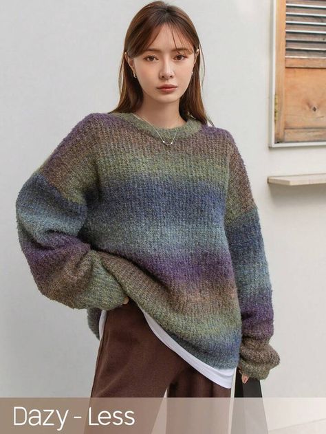 Dazy-Less Gradient Drop Shoulder Sweater, Pullover Gradient Sweater, Drop Shoulder Sweater, Drop Shoulder Sweaters, Women Sweaters, Sweater Pullover, Shoulder Sweater, Winter Women, Drop Shoulder, Women Clothing