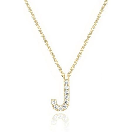 Whether it's your initial you choose to sport, or that of your beau or belle, this necklace is the cutest personalized touch for any outfit. Materials 14K yellow, rose or white gold plated AAAAA Cubic Zirconia Measurements: Width: 7mm (.27"); Height 10mm (.39"); Thickness: 1.2mm (.05") Stone size: 1.5mm Adjustable length chain slide Hypoallergenic; nickel, lead, and cadmium free Size: one size.  Gender: female.  Age Group: adult. J Initial, Initial Necklaces, Necklaces For Women, Letter Necklace, Yellow Rose, Initial Necklace, Gender Female, Free Size, Womens Necklaces