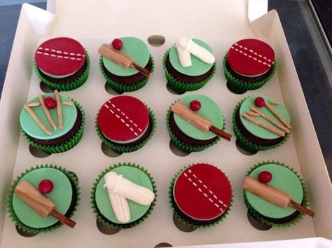 Anyone for cricket? Cricket Theme Cupcakes, Cricket Cupcakes, Cricket Birthday Cake, French Vanilla Cupcakes, Cricket Theme Cake, Bat Cake, Cricket Cake, Ben 10 Birthday, Melon Cake