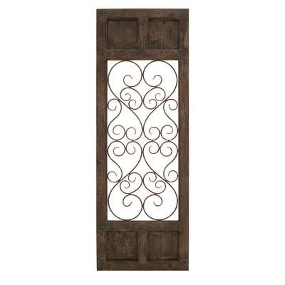 One Allium Way Taupe Fir Wood/Metal Wall Décor & Reviews | Wayfair Wood And Metal Wall Decor, Metal Wall Panel, Dark Panels, Simple Wall Decor, Wooden Wall Panels, Iron Railing, Decorative Wall Panels, Style Dark, Metal Panels