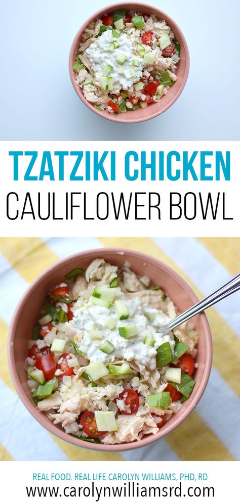 Seasoned Cauliflower Rice, Seasoned Cauliflower, Cauliflower Bowl, Cauliflower Rice Bowl, Tzatziki Dip, Tzatziki Chicken, Kitchen Fan, Fall Meals, Chicken Cauliflower