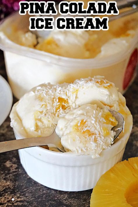 Pina Colada Recipe With Ice Cream, Hawaiian Ice Cream, Pina Colada Ice Cream, Pineapple Coconut Ice Cream, Homemade Pina Colada, Recipes With Coconut Cream, Coconut Ice Cream Recipes, Pineapple Ice Cream, Nice Cream Recipe