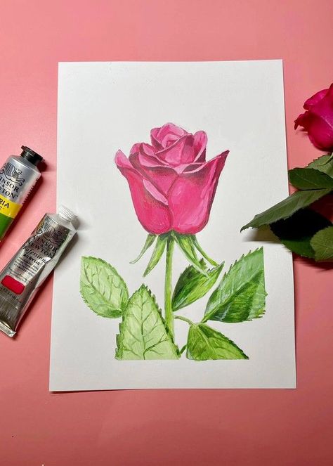 How to paint a rose Paint A Rose, Painted Records, Diy Drawing, Long Sleeve Denim Jacket, Learn How To Paint, Acrylic Paint Set, Pleated Top, Painting Lessons, Weave Style