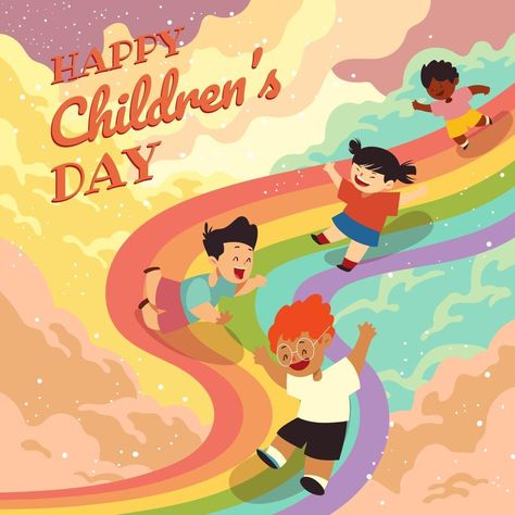 Happy Children Day Concept Happy Children's Day Ideas, Children Day Poster Design, Childrens Day Poster, Happy Childrens Day Poster, Childrens Day Illustration, Children's Day Poster, International Children's Day, Kids Day, Children Day