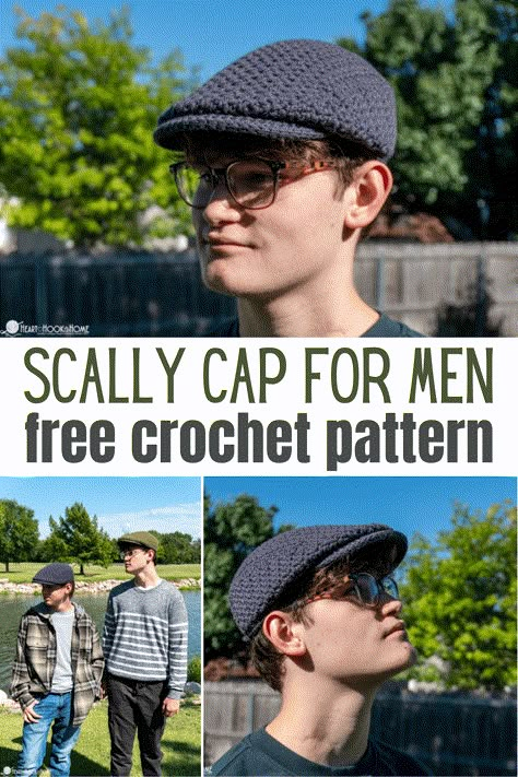 No matter what you call it, this cap it is sure to be the perfect accessory. Work up a Scally Cap for men using this free crochet pattern. Crochet Hat Free Pattern Mens, Free Men Crochet Hat Pattern, Mens Crocheted Hat Patterns Free, Crochet Newsboy Cap Pattern Free, Crochet Hat With Brim For Men, Scally Cap Crochet Pattern Free, Mens Crochet Hat With Brim Free Pattern, Crochet Men Hats, Crochet Patterns Mens Hats