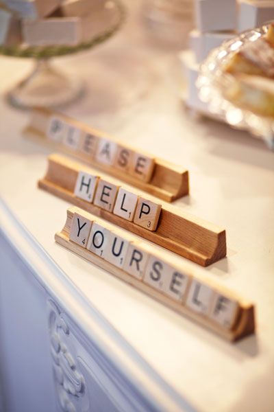 A new use for Scrabble! Photo by Blumenthal Photography. Winter Party Ideas, Wedding Dresses Destination, Board Game Wedding, Book Release Party, River Garden, Scrabble Crafts, Board Game Party, Book Themed Party, Game Night Parties