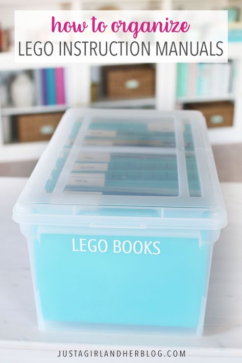 Kids Room Organization Diy, Lego Storage Solutions, Lego Storage Organization, Lego Organization, Instructions Lego, Lego Books, Room Organization Bedroom, Lego Display, Playroom Storage