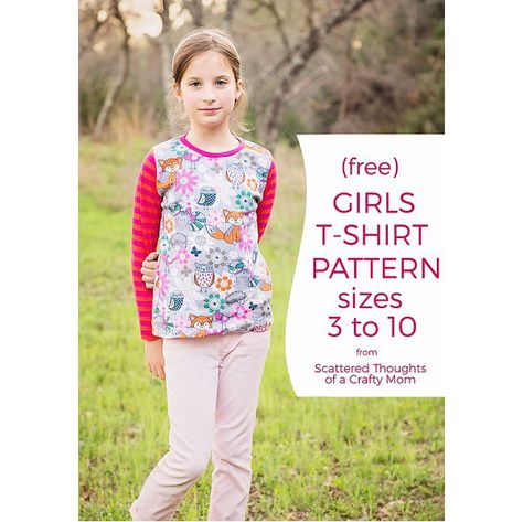 Free pattern: Girls’ long sleeve and 3/4 sleeve t-shirt Floor Printable, T Shirt Sewing Pattern, Crafty Mom, Sewing Kids Clothes, Free Pdf Sewing Patterns, T Shirt Pattern, Shirt Sewing Pattern, Sewing Patterns Girls, Free Girl