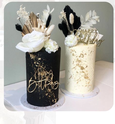 All Black 30th Birthday Cake, Cake For Twins Adults, 40th Birthday Cake For Twins, 50th Birthday Cake For Twins, Black And White 50th Birthday Cake, His And Hers Cake Birthdays, Birthday Cake For Men And Women Together, Two Tier Cakes Birthday, Black And Gold Buttercream Cake