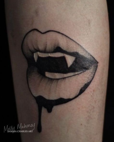 Lips With Fangs Tattoo, Vampire Themed Tattoos, Fang Tattoo Teeth, Vampire Bite Tattoo Neck, Cute Vampire Tattoo, Small To Medium Tattoos, Vampire Fang Tattoo, Vampire Woman Tattoo, Vampire Tattoo For Women