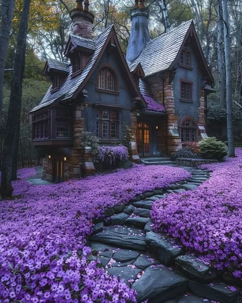 Magic Cottage Aesthetic, Fairytale House Exterior, Witchy Cottage Exterior, Witchy House Exterior, Witch House Exterior, Fairytale Cottage Interiors, Storybook Architecture, Enchanted House, Dark Cottagecore House