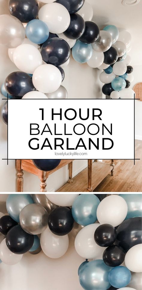 How To Make A Seriously Easy Balloon Garland Easy Balloon Garland, Baby Boy Balloons, Balloon Arch Diy, Easy Party Decorations, Balloon Garland Diy, Its A Boy Balloons, Garland Diy, Great Gatsby Party, Diy Balloon Decorations