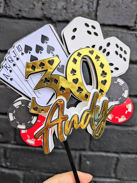 Poker Theme Cake, Paper Animal Crafts, Poker Cake, Neon Party Decorations, Disco Cake, 30th Anniversary Parties, Diy Cake Topper Birthday, Cards Poker, Custom Birthday Banners