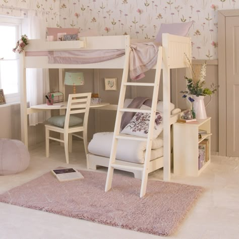 High Sleeper Beds, High Bed Rooms Ideas, Sophisticated Loft Bed, Bunk Bed With Desk For Girls Room, Scandi Loft Bed, Stompa High Sleeper, Loft Bed Children, High Rise Bed Ideas, Mid Rise Bed