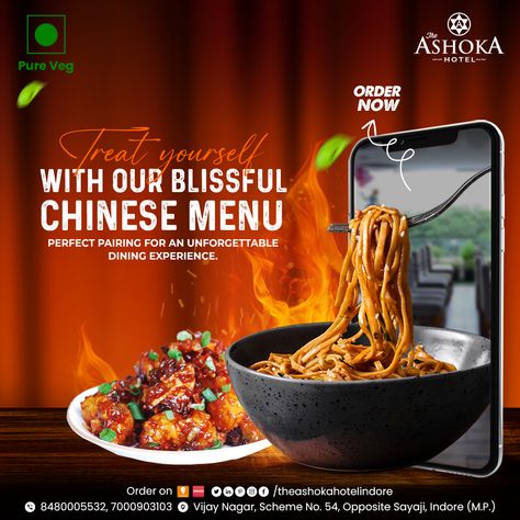 Calling all foodies! Our hotel restaurant serves up the most delectable Chinese dishes in town. Come and indulge in the rich flavors and exotic spices.🍛🍴 Contact us : Mobile : 8480005532, 7000903103 Address : Vijay Nagar, Scheme No. 54, Opposite Sayaji, Indore MP #ashokahotelindore #indorerestaurant #indore #cleanestcity #pureveg #indoremasala #indoreblogger #indorevlogger #SizzlingDelight #ChineseCuisine #bestrestaurantinindore #ashokarestaurant #VegetarianDelight #PureVegetarian Restaurant Creative Post, Chinese Food Delivery, Chinese Menu, Veg Restaurant, Food Videography, Elephant Silhouette, Restaurant Poster, Food Template, Food Graphic Design