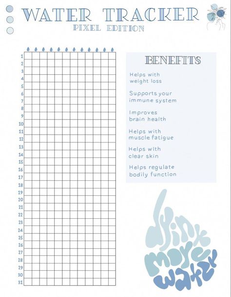 Water Tracker Printable, Elizabeth Young, Bullet Journal Ideas Templates, Bullet Journal Notes, Water Tracker, Health Journal, Muscle Fatigue, Tracker Printable, School Motivation