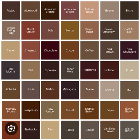 Brown Shades Color Colour Palettes, Colors That Compliment Dark Brown, Shades Of Brown Palette, Shade Of Brown Colour Palettes, Chestnut Brown Color Palette, Colours That Go Well With Brown, Brown Shades Palette, Pantone Color Palette Earth Tones, Old Fashioned Color Palette