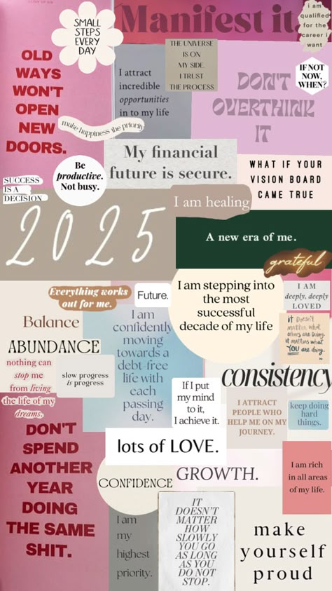 Handwritten Vision Board, Example Vision Board, 2025 Affirmations Wallpaper, 2025 Vision Board Journal, Vision Board Themes 2025, Sucess Woman Aesthetic, 2025 Affirmations Aesthetic, Positive Quotes Lockscreen, 2025 Lockscreen