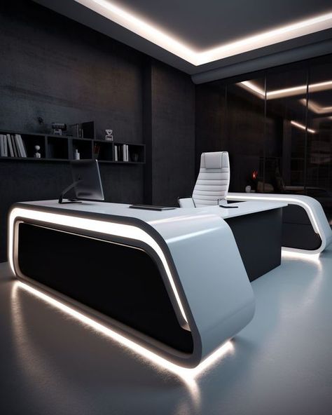 Modern Interior Design Lawyer Office Interior, Futuristic Desk, Futuristic Office, Futuristic Interior Design, Office Cabin Design, Sleek Office, Garage Design Interior, Executive Desks, Corporate Interior Design