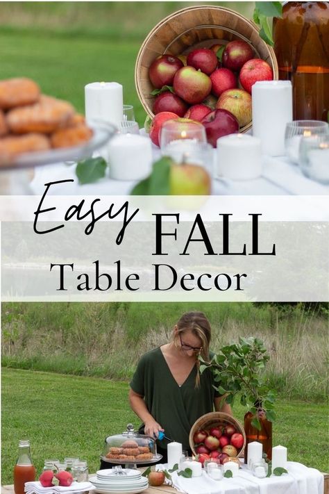 It’s officially apple season, which means I had to set up an early Fall apple tablescape to celebrate! It was so beautiful and yet so simple! This cottagecore picnic with full of beautiful fall table decor ideas that you can replicate with ease! Picnic in the woods | Fall picnic ideas | garden picnic aesthetic | early fall table decor | early fall table setting | early fall table centerpieces | fall table decor | fall table setting European Farmhouse Dining Room, Apple Tablescape, Cottage Fall Decor, Break Room Decor, Beautiful Dining Room Decor, Picnic Table Decor, Autumn Picnic, Cottage House Interior, Cottagecore Picnic