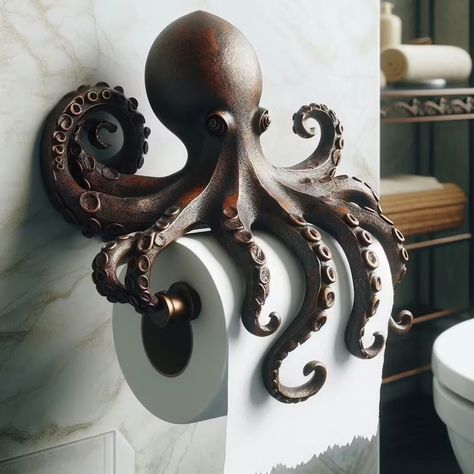 The Ultimate Bathroom Upgrade: Octopus Shape Toilet Paper Holder Unique Toilet Paper Holder, Creative Bathroom Ideas, Vintage Style Bathroom, Indoor Pool Design, Bathroom Upgrade, Octopus Design, Marine Theme, Octopus Art, Paper Mache Sculpture