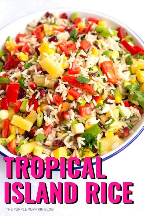 Tropical Meal Ideas, Tropical Meals, Cafe Meals, Island Rice, Manly Meals, Luau Recipes, Polynesian Recipes, Hawaiian Party Food, Rice Recipes Side