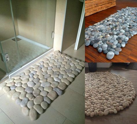 If you're looking to add a bit of nature to your home decor, and love the looks of rocks, pebbles, stones, and such, this incredible wool rug that's made to look like a bunch of connected pebbles migh... Unusual Gadgets, Stone Mat, Stone Rug, Tuscan Design, Unique Gadgets, Pebble Stone, Modern Shower, Unique Gifts For Women, Diy Rug