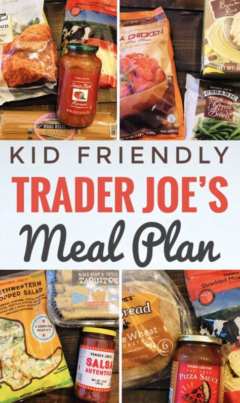 Kid Friendly Trader Joe's Meal Plan for Busy Moms - Seven easy dinner ideas plus lunch and breakfast options. #kidfriendlyrecipes #kidfriendlydinner #kidfriendlymeals #traderjoes #traderjoesrecipes #traderjoesshoppinglist #mealplanning #mealplan #easymeals Trader Joes Recipes Dinner, Trader Joes Meal Planning, Trader Joes Recipes Healthy, Trader Joes Shopping List, Dinner Kids, Meals For Kids, Trader Joes Food, Joe Recipe, Trader Joes Recipes