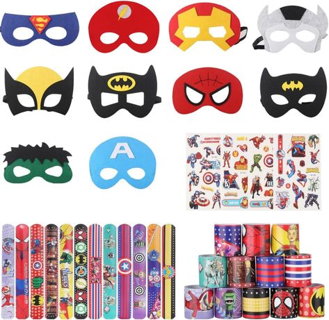 Superhero Party Bag Fillers Superhero Masks and Slap Bands Superhero Sticker for Boys Girls Superhero Masks for Kids Party Birthday Party Bags Favors Superhero Party Bags, Superhero Bracelets, Birthday Party Bags, Superhero Stickers, Masks For Kids, Superhero Theme Party, Superhero Masks, Cool Gifts For Kids, Party Bag Fillers